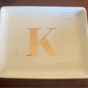 Letter “K” - Personalized Jewelry Tray / Ring/Trinket Dish with Gold Initial